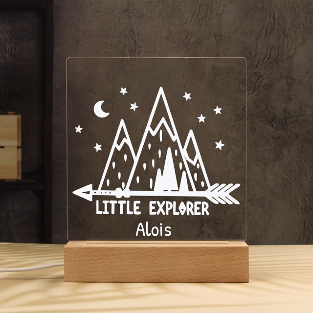 Picture of Little Explorer Mountain Night Light | Personalized It With Your Kid's Name | Best Gifts Idea for Birthday, Thanksgiving, Christmas etc.