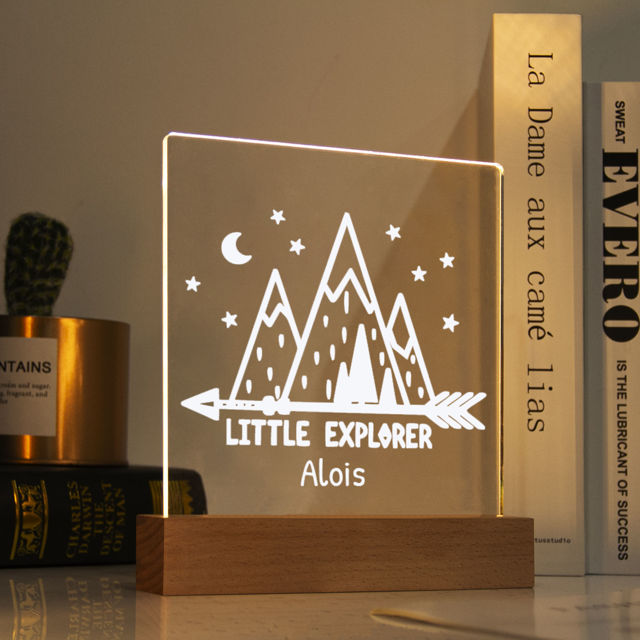 Picture of Little Explorer Mountain Night Light | Personalized It With Your Kid's Name | Best Gifts Idea for Birthday, Thanksgiving, Christmas etc.