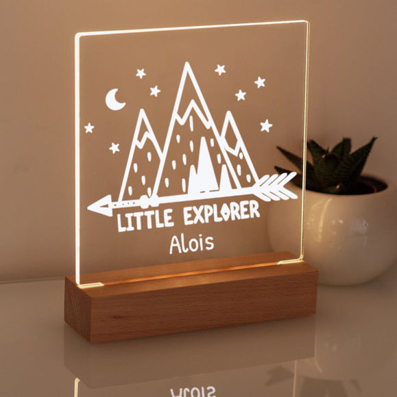 Picture of Little Explorer Mountain Night Light | Personalized It With Your Kid's Name | Best Gifts Idea for Birthday, Thanksgiving, Christmas etc.