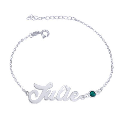 Picture of 925 Sterling Silver Personalized Name Bracelet In Birthstone - Customize With Any Name or Birthstone | Custom Name Bracelet 925 Sterling Silver