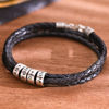 Picture of Unisex Braided Leather Bracelet with Small Custom Beads in 925 Sterling Silver - Customize With Any Name Letter | Custom Name Letter Bracelet 925 Sterling Silver