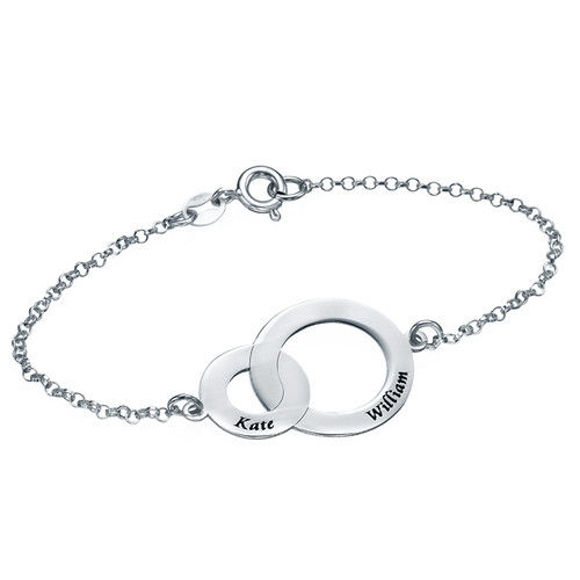 Picture of 925 Sterling Silver Interlocking Circles Bracelet  - Customize With Any Name And Birthstone | Custom Name Bracelet 925 Sterling Silver