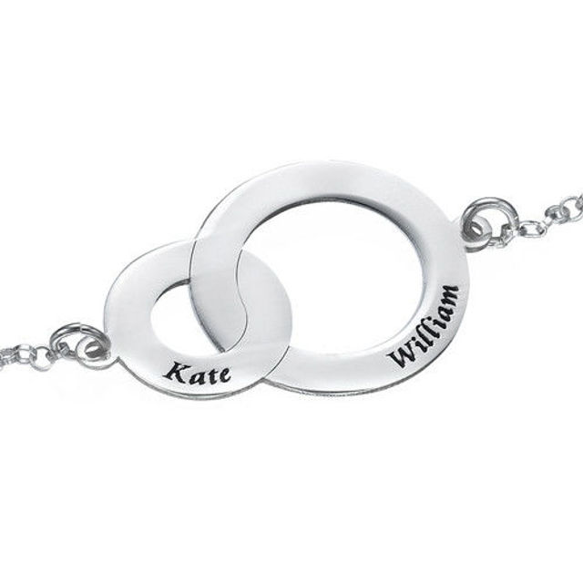 Picture of 925 Sterling Silver Interlocking Circles Bracelet  - Customize With Any Name And Birthstone | Custom Name Bracelet 925 Sterling Silver