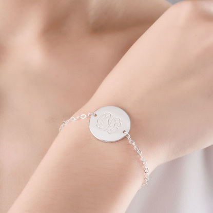 Picture of 925 Sterling Silver Monogram Disc Bracelet - Custom Made with Any Initial | Custom Name Bracelet 925 Sterling Silver
