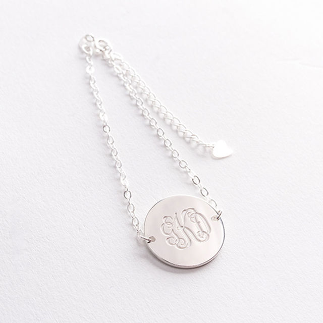 Picture of 925 Sterling Silver Monogram Disc Bracelet - Custom Made with Any Initial | Custom Name Bracelet 925 Sterling Silver