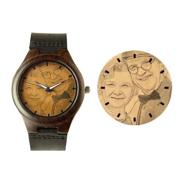 Picture of Engraved Classic Wooden Photo Watch -  Customize With Any Photo