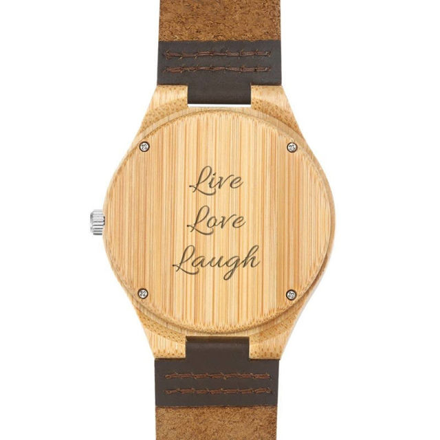 Picture of Men's Engraved Bamboo Photo Watch Brown Leather Strap -  Customize With Any Photo