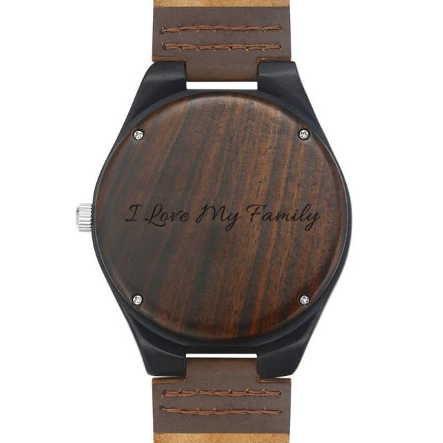 Picture of Men's Engraved Wooden Photo Watch Brown Leather Strap -  Customize With Any Photo