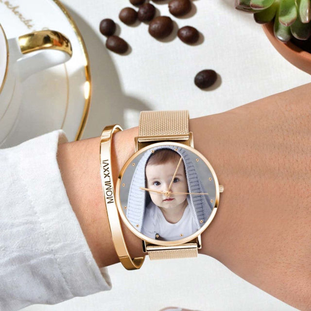 Picture of Custom Women's Engraved Rose Gold Bracelet Photo Watch - Customize With Any Photo