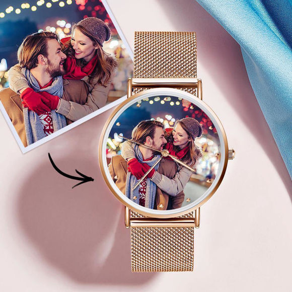 Picture of Engraved Alloy Bracelet Photo Watch for Her/Girlfriend as Christmas Gift  - Customize With Any Photo