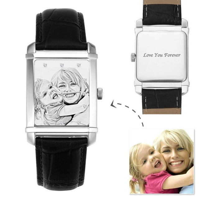 Picture of Men's Engraved Photo Watch Black Leather Strap - Customize With Any Photo