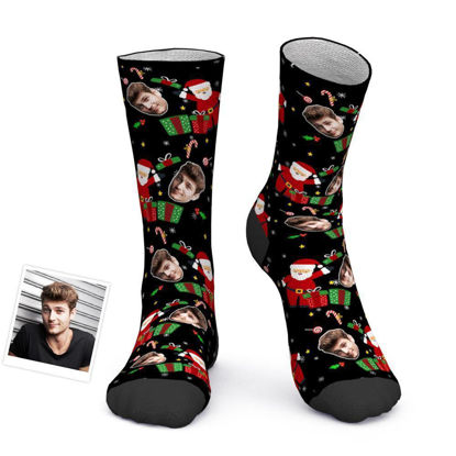 Picture of Custom Christmas Socks Christmas Socks for Boyfriend and Girlfriend - Personalized Funny Photo Face Socks for Men & Women Green Color - Best Christmas Gift for Family