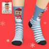 Picture of Custom Christmas Socks Custom Blue Christmas Socks - Personalized Funny Photo Face Socks for Men & Women Green Color - Best Christmas Gift for Family