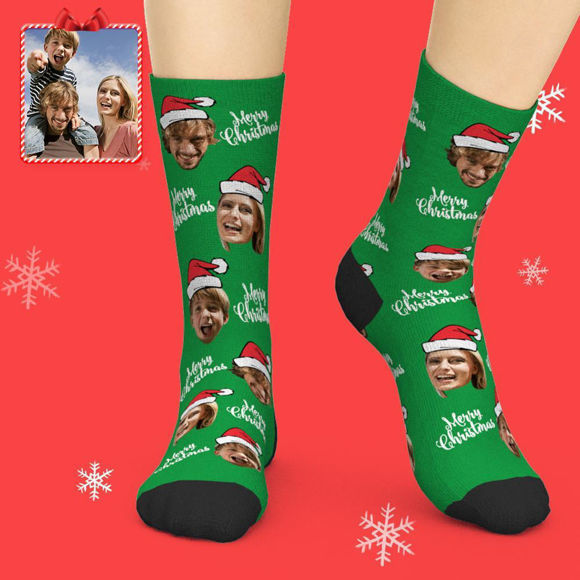 Picture of Custom christmas socks Custom christmas family socks - Personalized Funny Photo Face Socks for Men & Women Green Color - Best Christmas Gift for Family