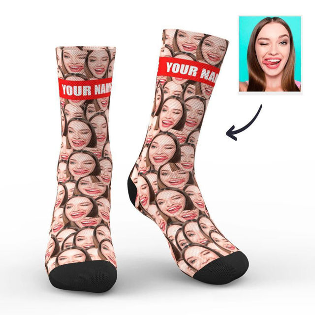 Picture of Custom One Face in Socks And Add Pictures And Name - Personalized Funny Photo Face Socks for Men & Women - Best Gift for Family