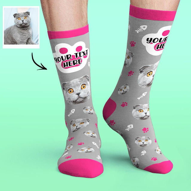 Picture of Custom Face Socks Colorful Candy Series Soft And Comfortable Cat Socks - Personalized Funny Photo Face Socks for Men & Women - Best Gift for Family