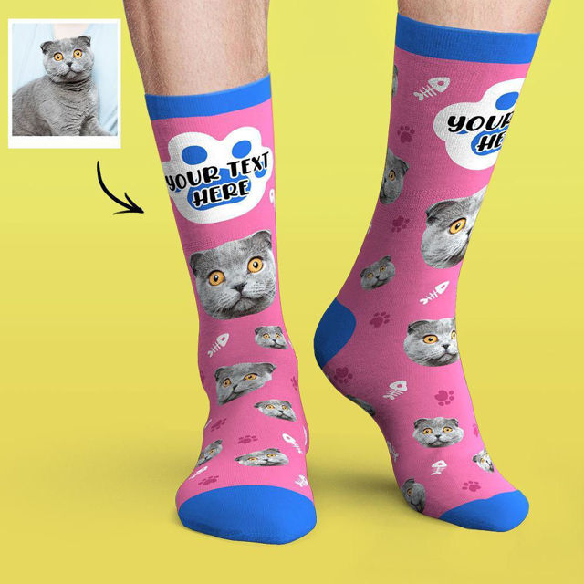 Picture of Custom Face Socks Colorful Candy Series Soft And Comfortable Cat Socks - Personalized Funny Photo Face Socks for Men & Women - Best Gift for Family