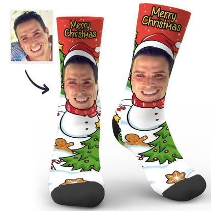 Picture of Christmas Photo Socks Snowman with Text - Personalized Funny Photo Face Socks for Men & Women - Best Gift for Family
