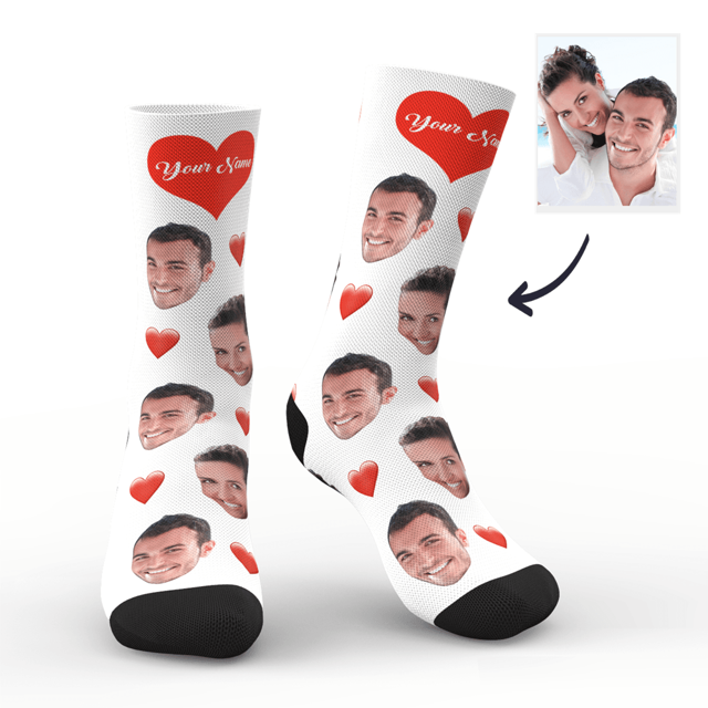 Picture of Custom Face Socks - Heart - Personalized Funny Photo Face Socks for Men & Women - Best Gift for Family