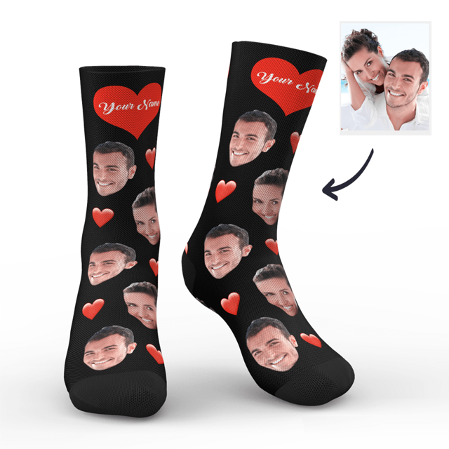 Picture of Custom Face Socks - Heart - Personalized Funny Photo Face Socks for Men & Women - Best Gift for Family