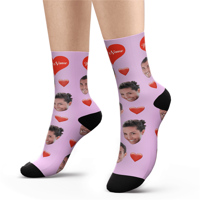 Picture of Custom Face Socks - Heart - Personalized Funny Photo Face Socks for Men & Women - Best Gift for Family