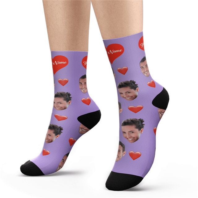 Picture of Custom Face Socks - Heart - Personalized Funny Photo Face Socks for Men & Women - Best Gift for Family