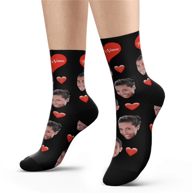 Picture of Custom Face Socks - Heart - Personalized Funny Photo Face Socks for Men & Women - Best Gift for Family