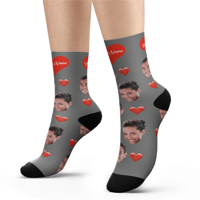 Picture of Custom Face Socks - Heart - Personalized Funny Photo Face Socks for Men & Women - Best Gift for Family