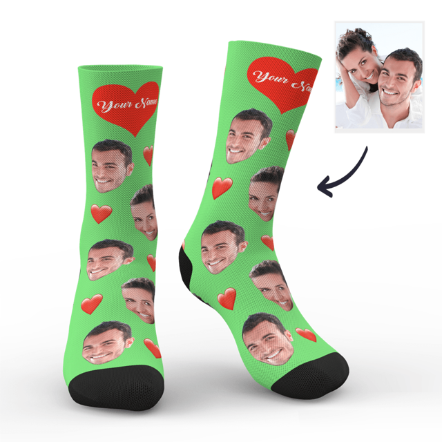 Picture of Custom Face Socks - Heart - Personalized Funny Photo Face Socks for Men & Women - Best Gift for Family