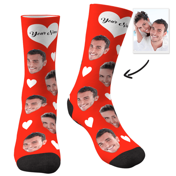 Picture of Custom Face Socks - Heart - Personalized Funny Photo Face Socks for Men & Women - Best Gift for Family