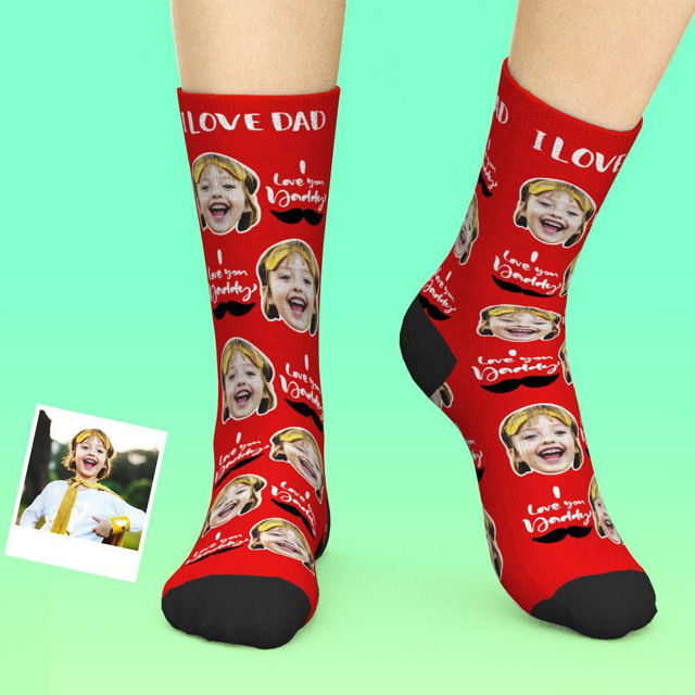 Picture of Custom Face Socks - I Love You Daddy - Personalized Funny Photo Face Socks for Men & Women - Best Gift for Family