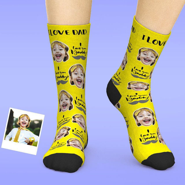 Picture of Custom Face Socks - I Love You Daddy - Personalized Funny Photo Face Socks for Men & Women - Best Gift for Family