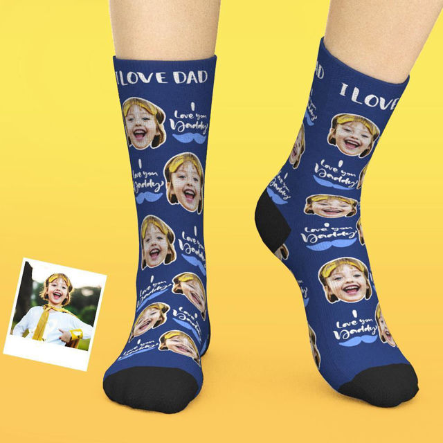 Picture of Custom Face Socks - I Love You Daddy - Personalized Funny Photo Face Socks for Men & Women - Best Gift for Family