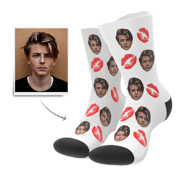 Picture of Custom Face Socks - Kiss - Personalized Funny Photo Face Socks for Men & Women - Best Gift for Family