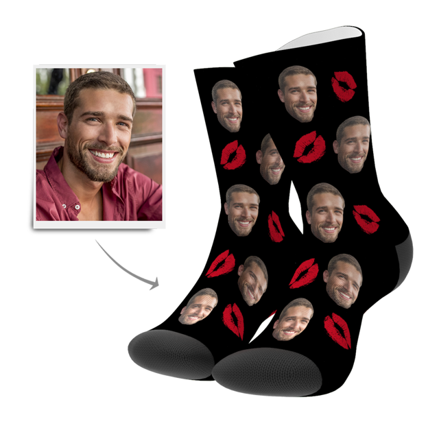 Picture of Custom Face Socks - Kiss - Personalized Funny Photo Face Socks for Men & Women - Best Gift for Family