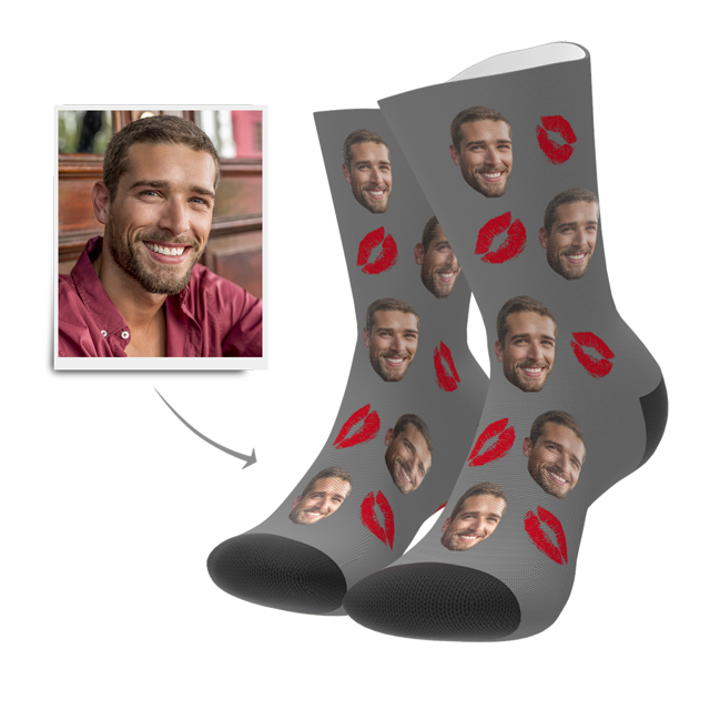 Picture of Custom Face Socks - Kiss - Personalized Funny Photo Face Socks for Men & Women - Best Gift for Family