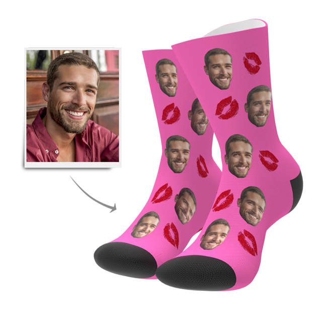 Picture of Custom Face Socks - Kiss - Personalized Funny Photo Face Socks for Men & Women - Best Gift for Family