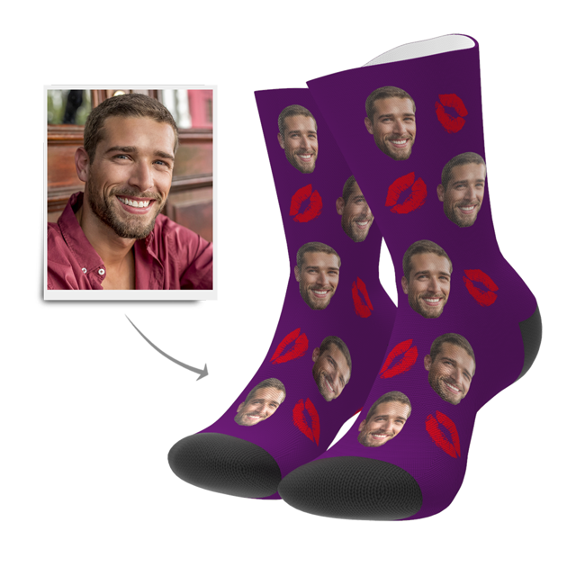 Picture of Custom Face Socks - Kiss - Personalized Funny Photo Face Socks for Men & Women - Best Gift for Family