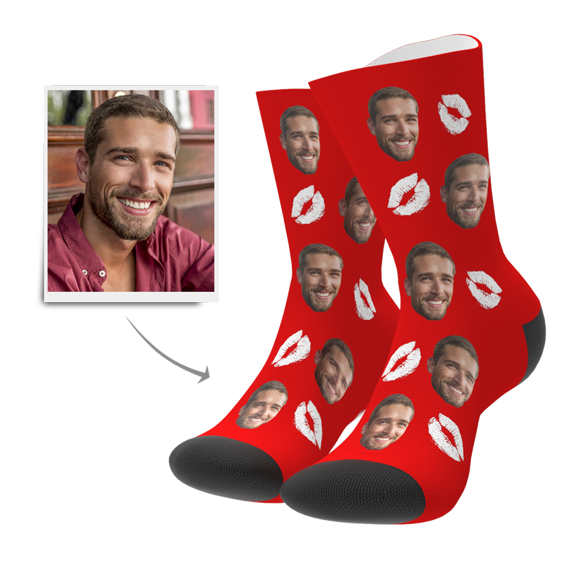 Picture of Custom Face Socks - Kiss - Personalized Funny Photo Face Socks for Men & Women - Best Gift for Family