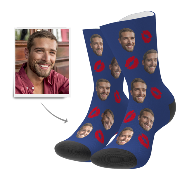 Picture of Custom Face Socks - Kiss - Personalized Funny Photo Face Socks for Men & Women - Best Gift for Family