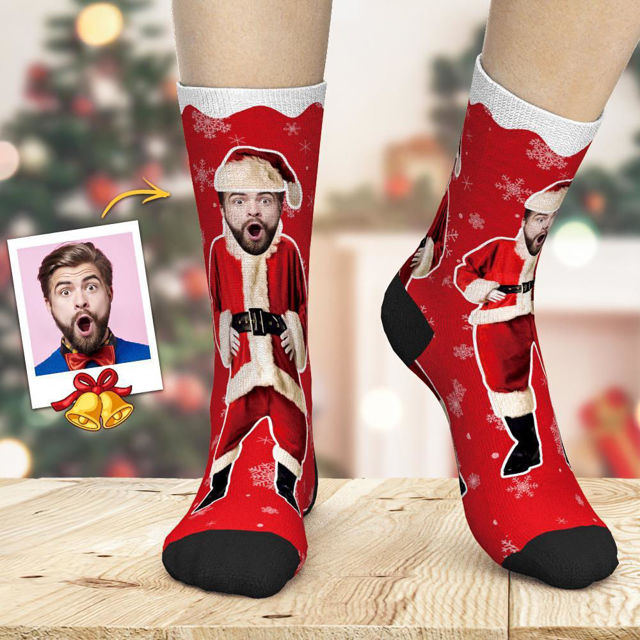 Picture of Custom photo Christmas stockings make the warmest gift for family and friends - Stars - Personalized Funny Photo Face Socks for Men & Women - Best Gift for Family