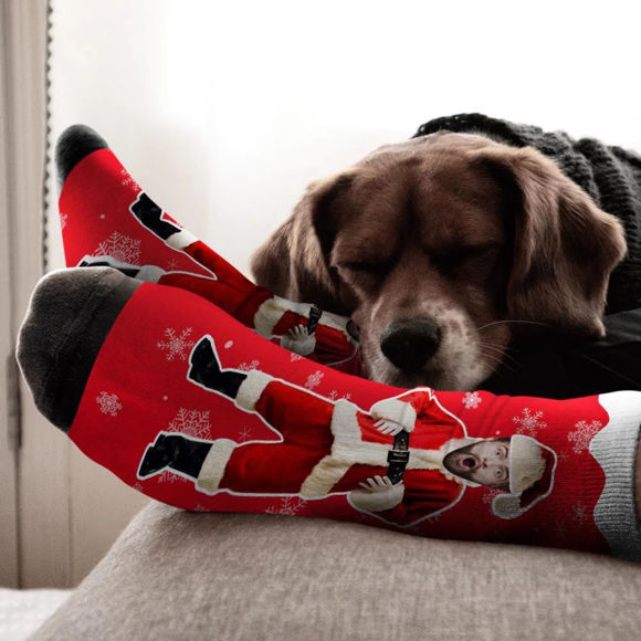 Picture of Custom photo Christmas stockings make the warmest gift for family and friends - Stars - Personalized Funny Photo Face Socks for Men & Women - Best Gift for Family