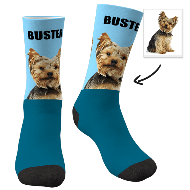 Picture of Custom Photo Socks With Your Pet And Text - Personalized Funny Photo Face Socks for Men & Women - Best Gift for Family