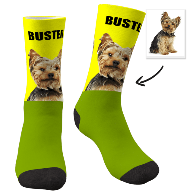 Picture of Custom Photo Socks With Your Pet And Text - Personalized Funny Photo Face Socks for Men & Women - Best Gift for Family