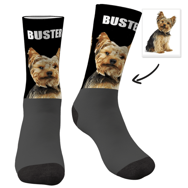 Picture of Custom Photo Socks With Your Pet And Text - Personalized Funny Photo Face Socks for Men & Women - Best Gift for Family