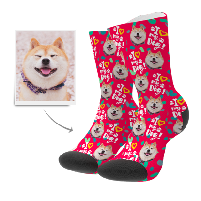 Picture of Custom Photo Socks - Love Dog - Personalized Funny Photo Face Socks for Men & Women - Best Gift for Family