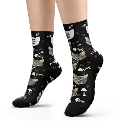 Picture of Custom Photo Socks With Your Text - Lovely Cat - Personalized Funny Photo Face Socks for Men & Women - Best Gift for Family
