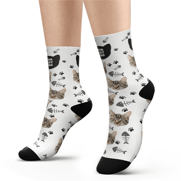 Picture of Custom Photo Socks With Your Text - Lovely Cat - Personalized Funny Photo Face Socks for Men & Women - Best Gift for Family
