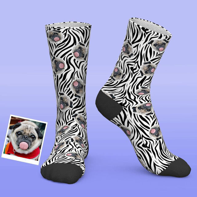 Picture of Custom Photo Zebra Print Funny Socks - Personalized Funny Photo Face Socks for Men & Women - Best Gift for Family