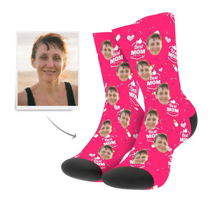 Picture of Custom Photo Socks with Best Mom Text  - Personalized Funny Photo Face Socks for Men & Women - Best Gift for Family